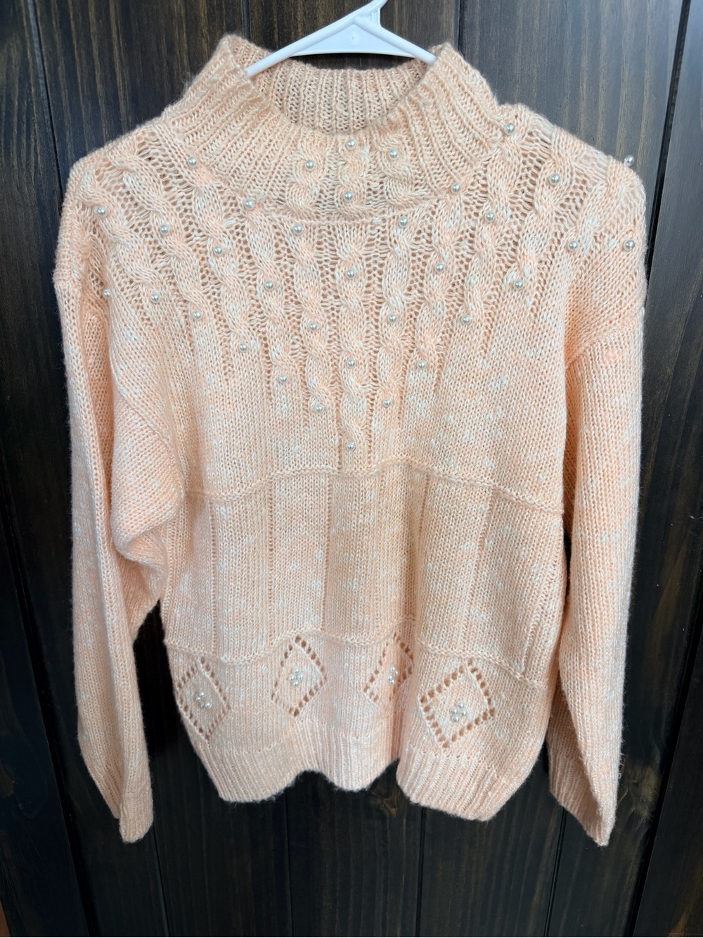 Peach Pearl-Embellished Women's Sweater-Size:Small - Picture 3 of 7